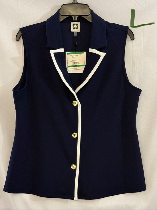 Anne Klein Tops - Anne Klein Navy Sleeveless Blazer Top with White Trim and Gold Buttons